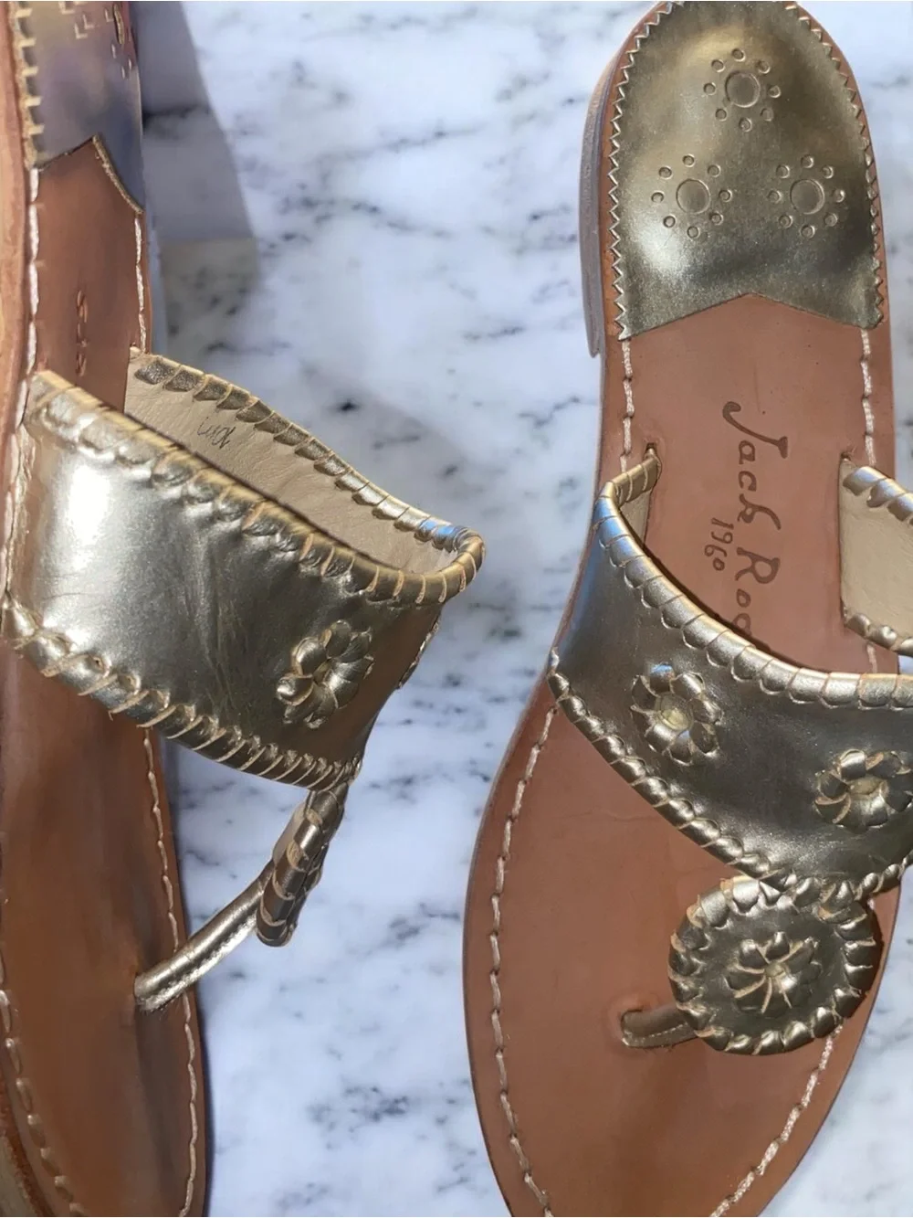 Classic Jack RogersJack Rogers Jacks Flat Sandals Platinum Gold Leather Size 10M